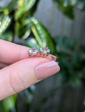 Load image into Gallery viewer, Aquamarine stud earrings 9ct rosey yellow gold
