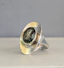 Load image into Gallery viewer, Shield maiden mid century green spinel ring in silver
