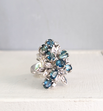 Load image into Gallery viewer, Bright Australian sapphire spray cocktail ring in silver c1970s
