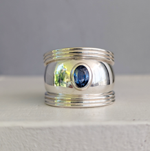 Load image into Gallery viewer, Vintage silver cuff ring with natural sapphire
