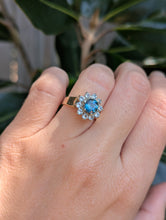 Load image into Gallery viewer, c1980s Teal Sapphire flower cluster in 9ct yellow and white gold
