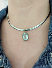 Load image into Gallery viewer, 1960s Aquamarine &amp; diamond pendant in 9ct yellow gold.
