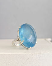 Load image into Gallery viewer, Glowing Aquamarine cabochon in sterling silver
