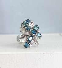 Load image into Gallery viewer, Bright Australian sapphire spray cocktail ring in silver c1970s
