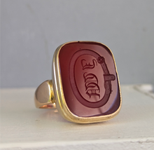 Load image into Gallery viewer, Georgian Carnelian Intaglio signet ring 9ct yellow gold
