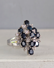 Load image into Gallery viewer, Vintage midnight blue sapphires in sterling silver Brutalist c1970s
