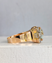 Load image into Gallery viewer, Fabulous 1940s aquamarine tank cocktail ring in 14ct Yellow, white &amp; rose gold.
