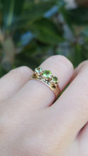 Load image into Gallery viewer, Mixed green sapphire trilogy 9ct wide band
