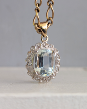 Load image into Gallery viewer, Vintage aquamarine &amp; diamond petal pendant 9ct yellow gold
