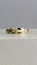 Load image into Gallery viewer, Mixed green sapphire trilogy 9ct wide band
