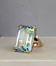 Load image into Gallery viewer, Showpiece 1940s retro blue topaz ring in heavy handmade 9ct yellow gold
