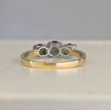 Load image into Gallery viewer, Green parti sapphire trilogy in 9ct yellow and white gold.
