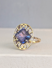 Load image into Gallery viewer, Handmade Art Deco ring with tanzanite in 10k
