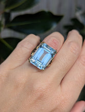 Load image into Gallery viewer, Showpiece 1940s retro blue topaz ring in heavy handmade 9ct yellow gold
