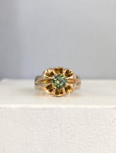 Load image into Gallery viewer, Luminous Australian parti sapphire in handmade 9ct yellow gold buttercup setting likely Early Australian
