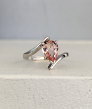 Load image into Gallery viewer, Pink cherry blossom tourmaline in 9ct white gold bypass ring

