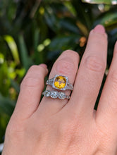 Load image into Gallery viewer, Natural bright yellow sapphire &amp; diamond Art Deco ring 18ct white gold
