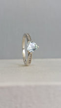 Load image into Gallery viewer, Aquamarine and diamond heart ring 9ct white gold
