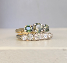 Load image into Gallery viewer, Green parti sapphire trilogy in 9ct yellow and white gold.
