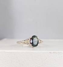 Load image into Gallery viewer, Vintage Parti sapphire in silver filigree ring
