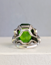 Load image into Gallery viewer, Neon Green Glass Bow ring in sterling silver c1930s
