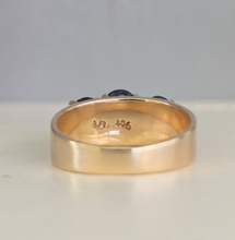 Load image into Gallery viewer, Striking natural blue sapphire trilogy in rosey 9ct yellow gold
