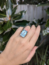 Load image into Gallery viewer, Showpiece 1940s retro blue topaz ring in heavy handmade 9ct yellow gold

