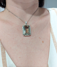 Load image into Gallery viewer, German mid century smokey quartz pendant &amp; chain in silver

