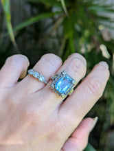 Load image into Gallery viewer, Art Deco bright blue glass ring in 900 silver
