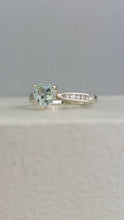 Load image into Gallery viewer, Aquamarine and diamond heart ring 9ct white gold
