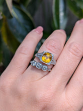 Load image into Gallery viewer, Natural bright yellow sapphire &amp; diamond Art Deco ring 18ct white gold
