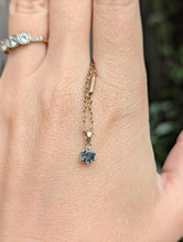 Load image into Gallery viewer, Teal blue green sapphire in 9ct yellow gold pendant
