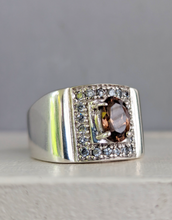 Load image into Gallery viewer, Statement chocolate zircon and Goshenite wide sterling silver ring
