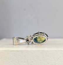 Load image into Gallery viewer, Luminous Australian parti sapphire &amp; diamond pendant 9ct white gold
