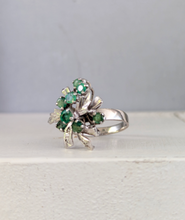 Load image into Gallery viewer, Vintage c1970s emerald cluster ring in silver.
