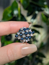 Load image into Gallery viewer, Vintage midnight blue sapphires in sterling silver Brutalist c1970s
